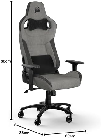 Corsair T3 Rush Fabric Gaming Chair  2023    Racing Inspired Design   Soft Fabric Exterior   Padded Neck Cushion   Memory Foam Lumbar Support   Adjustable Seat Height   Charcoal