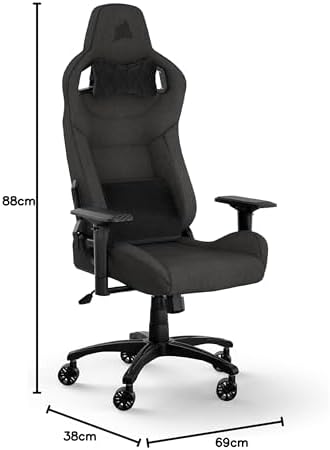 Corsair T3 Rush Fabric Gaming Chair  2023    Racing Inspired Design   Soft Fabric Exterior   Padded Neck Cushion   Memory Foam Lumbar Support   Adjustable Seat Height   Charcoal