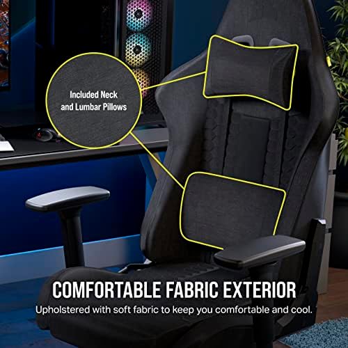 Corsair TC100 Relaxed Gaming Chair   Fabric   Racing Inspired Design   Lumbar Pillow   Detachable Memory Foam Neck Pillow   Adjustable Seat Height   Adjustable Armrests   Gray and Black