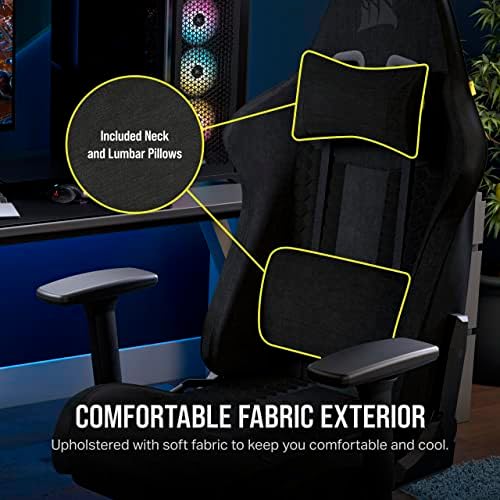 Corsair TC100 Relaxed Gaming Chair   Fabric   Racing Inspired Design   Lumbar Pillow   Detachable Memory Foam Neck Pillow   Adjustable Seat Height   Adjustable Armrests   Gray and Black