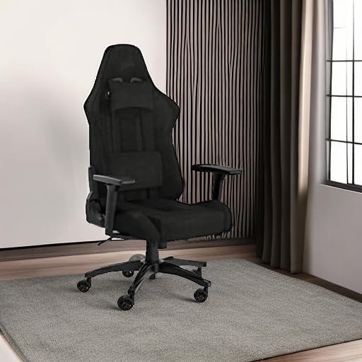 Corsair TC100 Relaxed Gaming Chair   Fabric   Racing Inspired Design   Lumbar Pillow   Detachable Memory Foam Neck Pillow   Adjustable Seat Height   Adjustable Armrests   Gray and Black