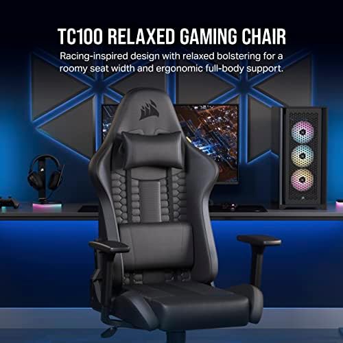Corsair TC100 Relaxed Gaming Chair   Fabric   Racing Inspired Design   Lumbar Pillow   Detachable Memory Foam Neck Pillow   Adjustable Seat Height   Adjustable Armrests   Gray and Black