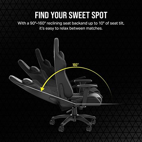 Corsair TC100 Relaxed Gaming Chair   Fabric   Racing Inspired Design   Lumbar Pillow   Detachable Memory Foam Neck Pillow   Adjustable Seat Height   Adjustable Armrests   Gray and Black