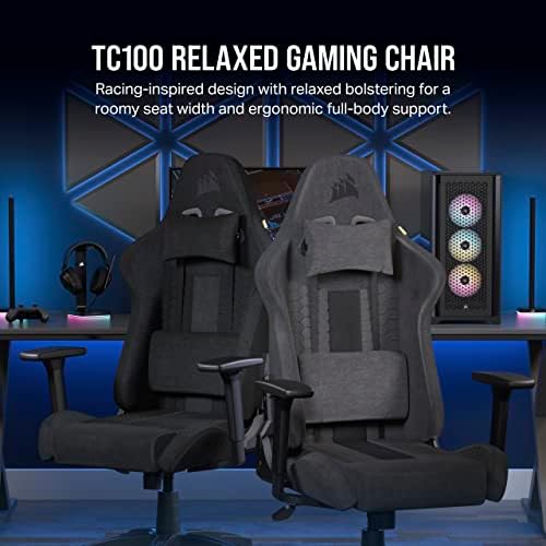 Corsair TC100 Relaxed Gaming Chair   Fabric   Racing Inspired Design   Lumbar Pillow   Detachable Memory Foam Neck Pillow   Adjustable Seat Height   Adjustable Armrests   Gray and Black
