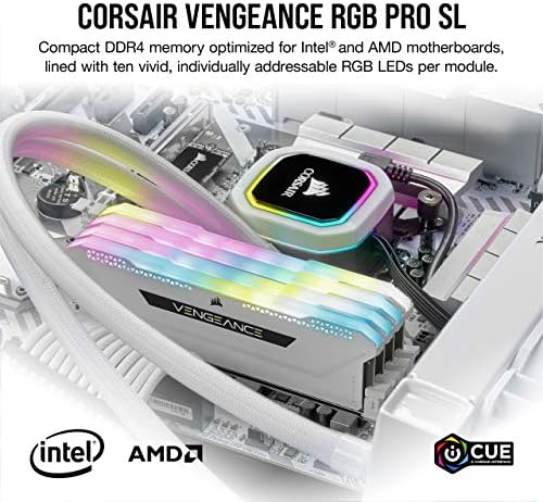 Corsair Vengeance RGB Pro SL 16GB  2x8GB  DDR4 3200  PC4 25600  C16 1 35V Desktop Memory   White  CMH16GX4M2E3200C16W
