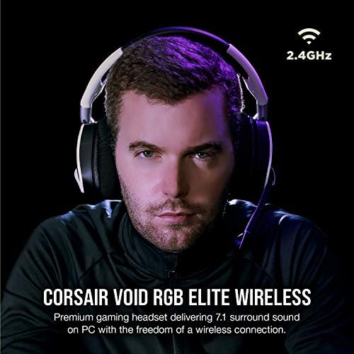 Corsair Void RGB Elite Wireless Gaming Headset   7 1 Surround Sound   Omni Directional Microphone   Microfiber Mesh Earpads   Up to 40ft Range   iCUE Compatible   PC  Mac  PS5  PS4   White