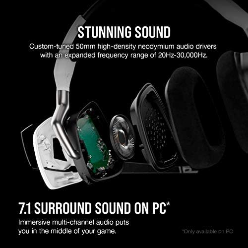 Corsair Void RGB Elite Wireless Gaming Headset   7 1 Surround Sound   Omni Directional Microphone   Microfiber Mesh Earpads   Up to 40ft Range   iCUE Compatible   PC  Mac  PS5  PS4   White