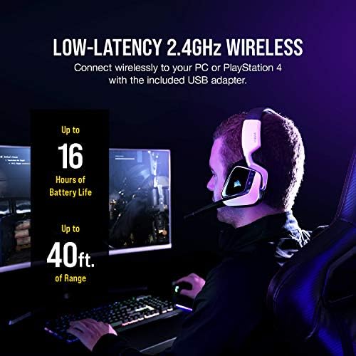 Corsair Void RGB Elite Wireless Gaming Headset   7 1 Surround Sound   Omni Directional Microphone   Microfiber Mesh Earpads   Up to 40ft Range   iCUE Compatible   PC  Mac  PS5  PS4   White