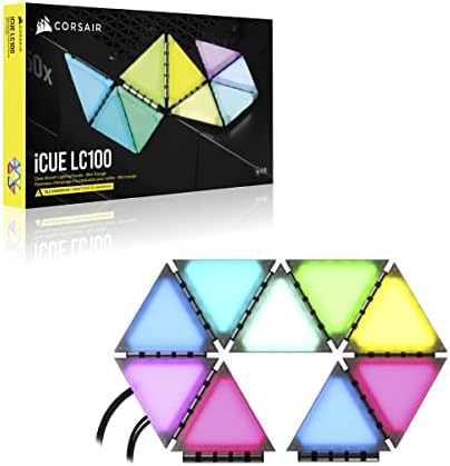 Corsair iCUE LC100 Case Accent Lighting Panels   Mini Triangle   9X Tile Starter Kit  81 RGB LEDs with Light Diffusion  Simple Magnetic Attachment  iCUE Lighting Node PRO Included 