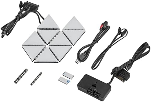 Corsair iCUE LC100 Case Accent Lighting Panels   Mini Triangle   9X Tile Starter Kit  81 RGB LEDs with Light Diffusion  Simple Magnetic Attachment  iCUE Lighting Node PRO Included 