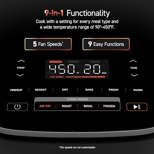 Cosori 9 in 1 TurboBlaze Air Fryer 6 Qt  Premium Ceramic Coating  90  450 F  Precise Heating for Even Results  Air Fry  Roast  Bake  Broil  Dry  Frozen  Proof  Reheat  Keep Warm  120V  Dark Gray