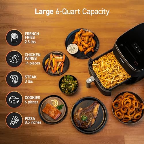 Cosori 9 in 1 TurboBlaze Air Fryer 6 Qt  Premium Ceramic Coating  90  450 F  Precise Heating for Even Results  Air Fry  Roast  Bake  Broil  Dry  Frozen  Proof  Reheat  Keep Warm  120V  Dark Gray