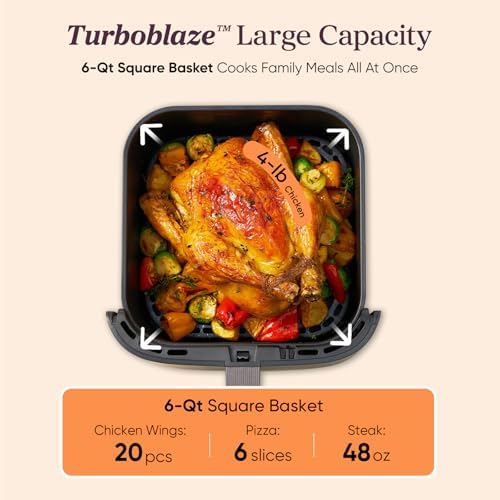 Cosori 9 in 1 TurboBlaze Air Fryer 6 Qt  Premium Ceramic Coating  90  450 F  Precise Heating for Even Results  Air Fry  Roast  Bake  Broil  Dry  Frozen  Proof  Reheat  Keep Warm  120V  Dark Gray