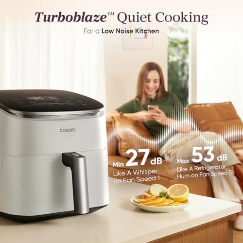 Cosori 9 in 1 TurboBlaze Air Fryer 6 Qt  Premium Ceramic Coating  90  450 F  Precise Heating for Even Results  Air Fry  Roast  Bake  Broil  Dry  Frozen  Proof  Reheat  Keep Warm  120V  Dark Gray