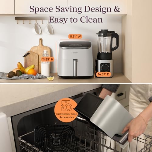 Cosori 9 in 1 TurboBlaze Air Fryer 6 Qt  Premium Ceramic Coating  90  450 F  Precise Heating for Even Results  Air Fry  Roast  Bake  Broil  Dry  Frozen  Proof  Reheat  Keep Warm  120V  Dark Gray