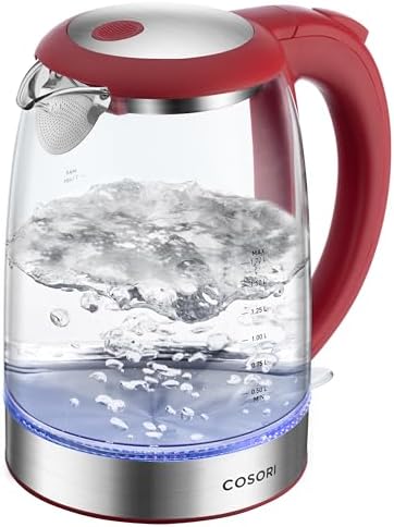 Cosori Electric Kettle  No Plastic Contact With Water  Wide Mouth For Easy Cleaning  Auto Shut Off  1 7L Tea Kettle & Hot Water Boiler  Water Heater & Teapot  Borosilicate Glass  Black  1500W