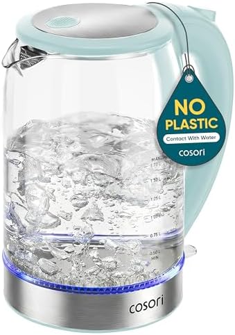 Cosori Electric Kettle  No Plastic Contact With Water  Wide Mouth For Easy Cleaning  Auto Shut Off  1 7L Tea Kettle & Hot Water Boiler  Water Heater & Teapot  Borosilicate Glass  Black  1500W