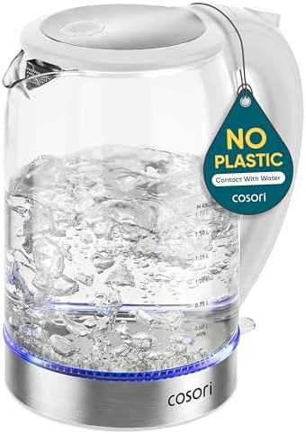 Cosori Electric Kettle  No Plastic Contact With Water  Wide Mouth For Easy Cleaning  Auto Shut Off  1 7L Tea Kettle & Hot Water Boiler  Water Heater & Teapot  Borosilicate Glass  Black  1500W