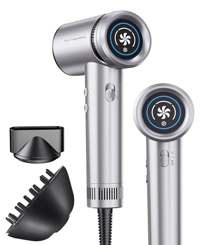Cosy Companions Hair Dryer   Negative Ionic Blow Dryer with 150000 RPM High Speed Brushless Motor for Fast Drying  Low Noise  HD Display Hair Dryer with Diffuser and Nozzle  5 Temps & 2 Speeds