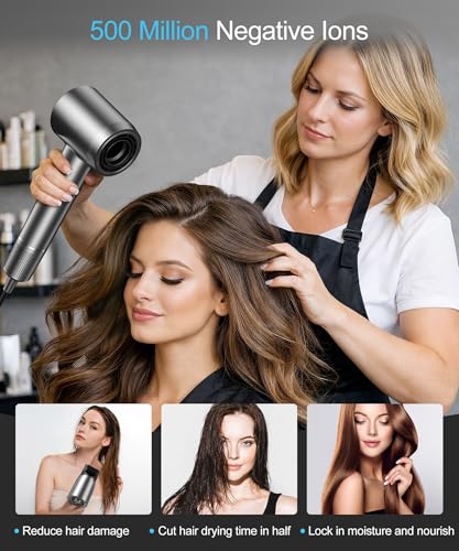 Cosy Companions Hair Dryer   Negative Ionic Blow Dryer with 150000 RPM High Speed Brushless Motor for Fast Drying  Low Noise  HD Display Hair Dryer with Diffuser and Nozzle  5 Temps & 2 Speeds