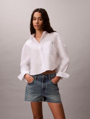 Talla S - Cotton Poplin Cropped Boxy Button-Down Shirt