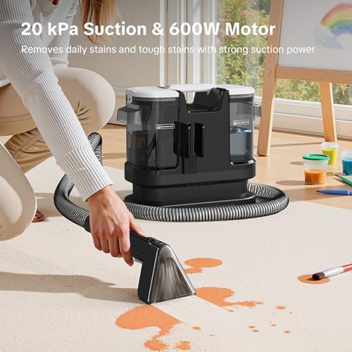 Couch Cleaner Machine 600W Motor   20Kpa Suction Upholstery Cleaner Machine  Portable Handheld Carpet Cleaner with Self Cleaning and Long Hose for Pet Stains  Couch  Car Seats and Area Rugs