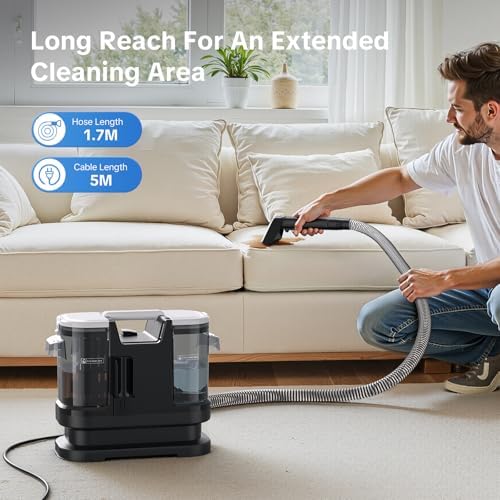 Couch Cleaner Machine 600W Motor   20Kpa Suction Upholstery Cleaner Machine  Portable Handheld Carpet Cleaner with Self Cleaning and Long Hose for Pet Stains  Couch  Car Seats and Area Rugs