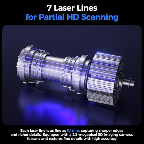 Creality Escáner 3D Raptor Pro para proyectos de automoción e ingeniería con precisión de grado de metrología de 0.001 in, láser azul 22+7, seguimiento antivibración, hasta 60 FPS velocidad de escaneo