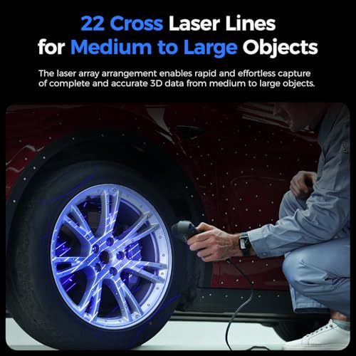 Creality Escáner 3D Raptor Pro para proyectos de automoción e ingeniería con precisión de grado de metrología de 0.001 in, láser azul 22+7, seguimiento antivibración, hasta 60 FPS velocidad de escaneo