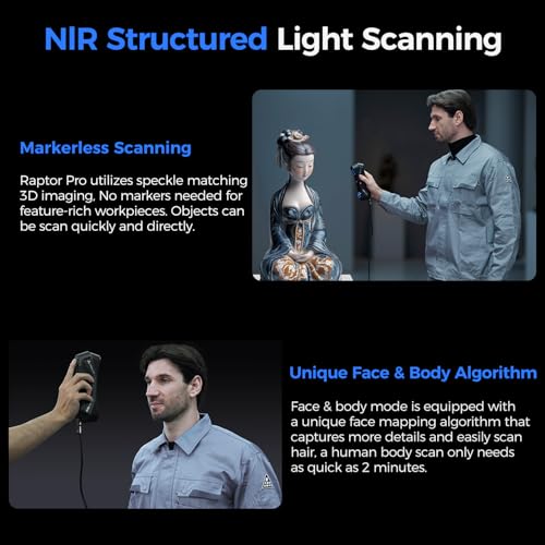 Creality Escáner 3D Raptor Pro para proyectos de automoción e ingeniería con precisión de grado de metrología de 0.001 in, láser azul 22+7, seguimiento antivibración, hasta 60 FPS velocidad de escaneo