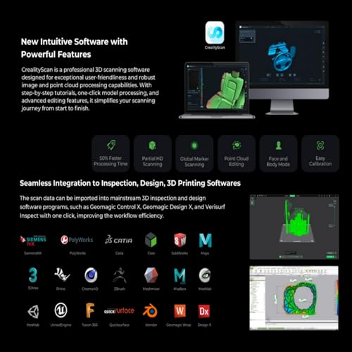 Creality 3D Scanner Raptor Pro and Scan Bridge Wireless Scanning  3D Scanner for 3D Printing  High Precision 0 02mm  60FPS Scanning Speed  22 7 Blue Laser Lines