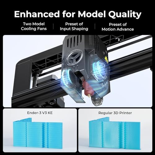 Creality Ender 3 V3 KE 3D Printer Up to 500mm/s Printing Speed  1kg x 2 Pack High Speed PLA Included  60W Ceramic Heater Hotend  X axis Linear Rail & Dual Fans  Creality OS Smart Control 220x220x240mm