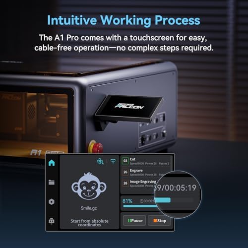 Creality Falcon A1 Pro 20W Laser Engraver  180W Enclosed Laser Cutter and Engraver Machine with Air Assist  HD Smart Camera for Auto Focus  APP Control  Touch Screen  Ideal for Wood & Metal