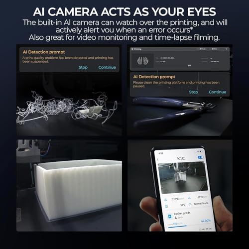 Impresora 3D Creality K1C, Impresoras 3D de Nueva Versión 2024 con Velocidad de Impresión Rápida de 600mm/s y Extrusora Directa Libre de Obstrucciones, Soporta Impresión a 300℃ y Filamentos de Fibra