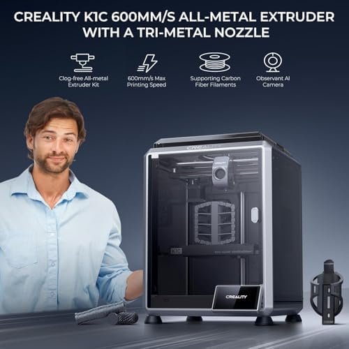 Impresora 3D Creality K1C, Impresoras 3D de Nueva Versión 2024 con Velocidad de Impresión Rápida de 600mm/s y Extrusora Directa Libre de Obstrucciones, Soporta Impresión a 300℃ y Filamentos de Fibra
