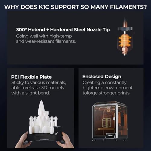 Impresora 3D Creality K1C, Impresoras 3D de Nueva Versión 2024 con Velocidad de Impresión Rápida de 600mm/s y Extrusora Directa Libre de Obstrucciones, Soporta Impresión a 300℃ y Filamentos de Fibra