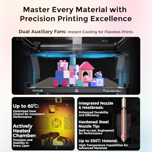 Creality K2 Plus 3D Printer  Multicolor Printing with CFS  Ultra Fast 600mm/s Speed  350x350x350mm Build Volume  Dual AI Cameras  Full Auto Leveling  Professional Grade FDM Printer