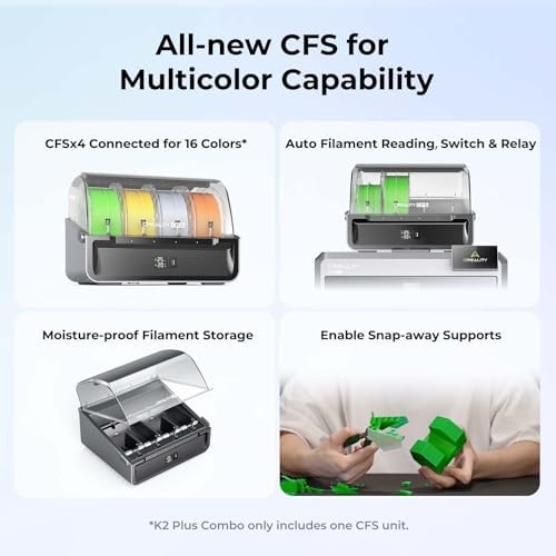 Creality K2 Plus Combo 3D Printer  Multi Color Printing with New CFS  Max 600mm/s Printing Speed  Full auto Leveling  Next Gen Direct Drive Extruder  Dual Al Camera  Build Volume 350   350   350mm