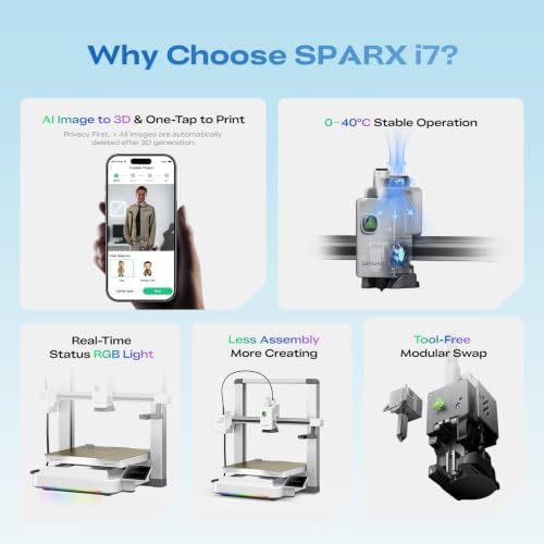 Creality SPARKX i7 3D Printer with AI Camera Monitoring  Auto Leveling  Quiet High Speed Desktop Printing  Easy Setup  Direct Drive Extruder  WiFi Connectivity  260 260 255mm Build Volume