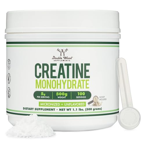 Creatine Monohydrate Powder 1 1lbs  100 Servings of 5 Grams Each   Third Party Tested Micronized Creatine Powder   with Scoop  Creatina Monohidratada  by Double Wood