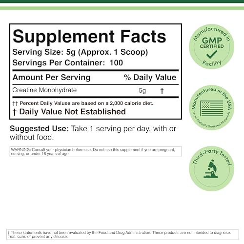 Creatine Monohydrate Powder 1 1lbs  100 Servings of 5 Grams Each   Third Party Tested Micronized Creatine Powder   with Scoop  Creatina Monohidratada  by Double Wood
