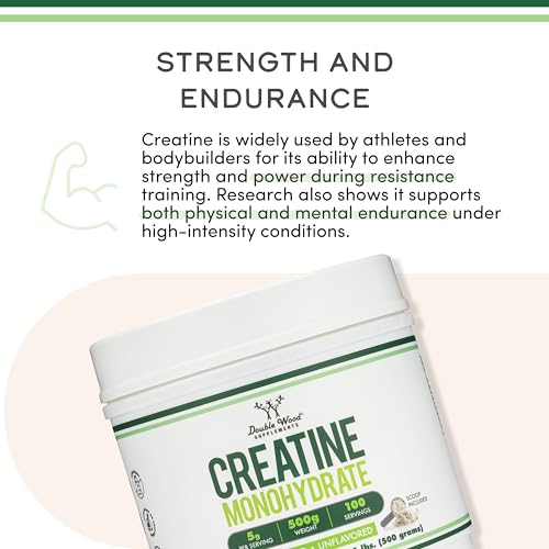 Creatine Monohydrate Powder 1 1lbs  100 Servings of 5 Grams Each   Third Party Tested Micronized Creatine Powder   with Scoop  Creatina Monohidratada  by Double Wood