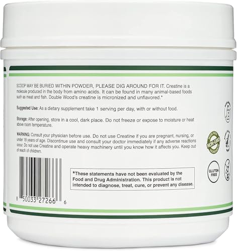 Creatine Monohydrate Powder 1 1lbs  100 Servings of 5 Grams Each   Third Party Tested Micronized Creatine Powder   with Scoop  Creatina Monohidratada  by Double Wood