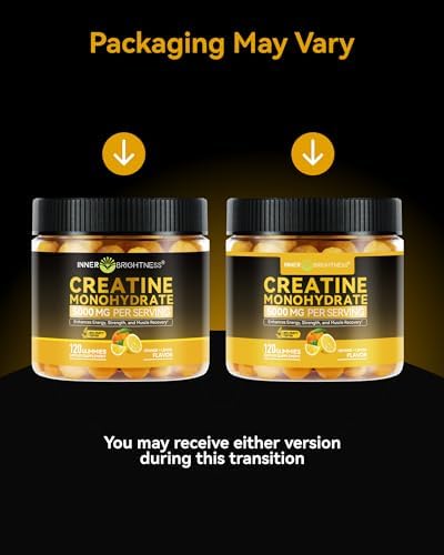 Creatine Monohydrate Gummies for Men & Women 5000 mg  3rd Party Tested  Creatine Chews for Muscle Growth  Strength & Energy Support  Sugar Free  Vegan  120 Count  Orange Lemon