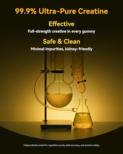 Creatine Monohydrate Gummies for Men & Women 5000 mg  3rd Party Tested  Creatine Chews for Muscle Growth  Strength & Energy Support  Sugar Free  Vegan  120 Count  Orange Lemon