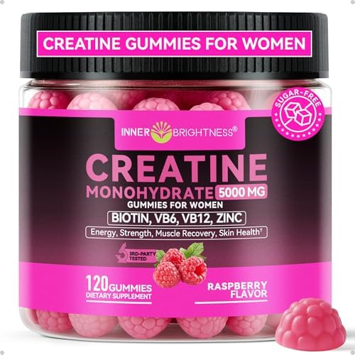 Creatine Monohydrate Gummies for Men & Women 5000 mg  3rd Party Tested  Creatine Chews for Muscle Growth  Strength & Energy Support  Sugar Free  Vegan  120 Count  Orange Lemon