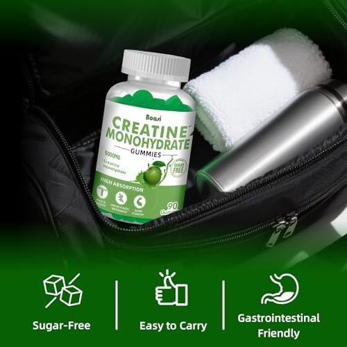 Creatine Monohydrate Gummies 5g Sugar Free Pre Workout Gummies for Women&Men Creatine Supplement Chews for Muscle Strength Muscle Builder Energy Boost Green Apple