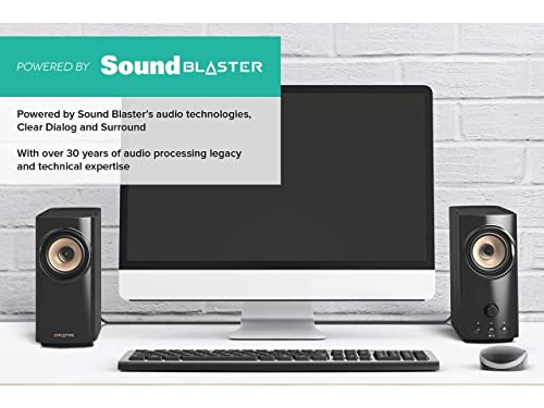 Creative Altavoces de escritorio T60 2.0 compactos de alta fidelidad con diálogo claro y sonido envolvente por Sound Blaster, audio USB-C, puertos de micrófono y auriculares, Bluetooth 5.0, hasta 60 W