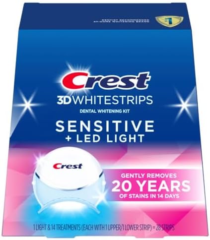Crest 3D Whitestrips Sensitive & Gentle   LED Light   Teeth Whitening Kit  1 Light   14 Treatments  Each with 1 Upper/1Lower  28 Strips   Crest 3DWhite Teeth Whitening Strips