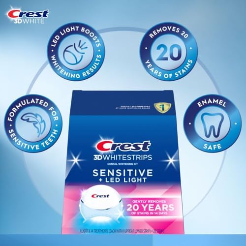 Crest 3D Whitestrips Sensitive & Gentle   LED Light   Teeth Whitening Kit  1 Light   14 Treatments  Each with 1 Upper/1Lower  28 Strips   Crest 3DWhite Teeth Whitening Strips